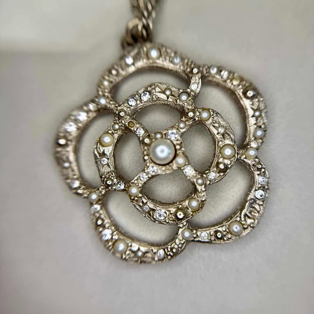 Chanel Camellia Necklace White Gold
