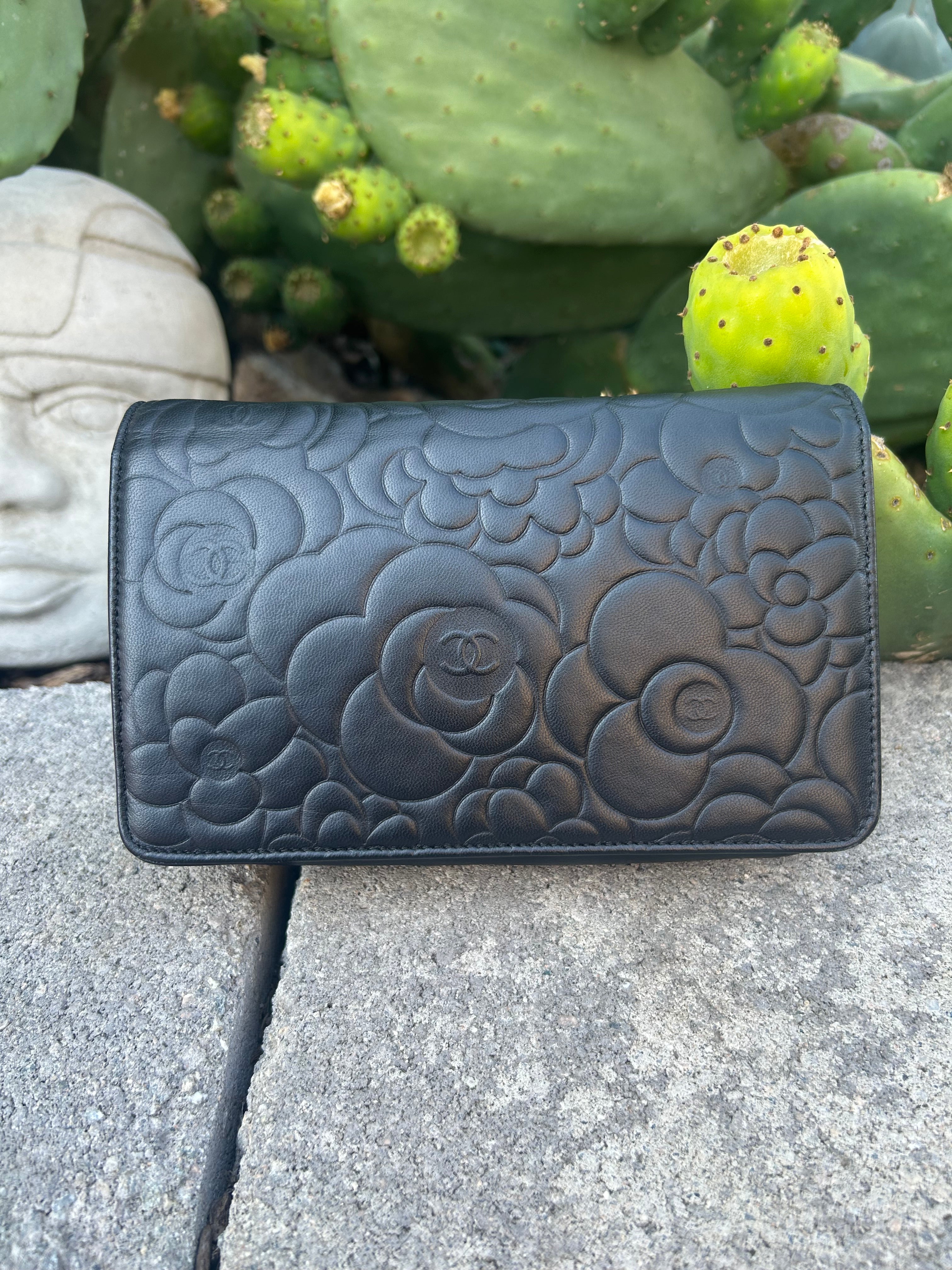 Chanel Lambskin Camellia WOC Black