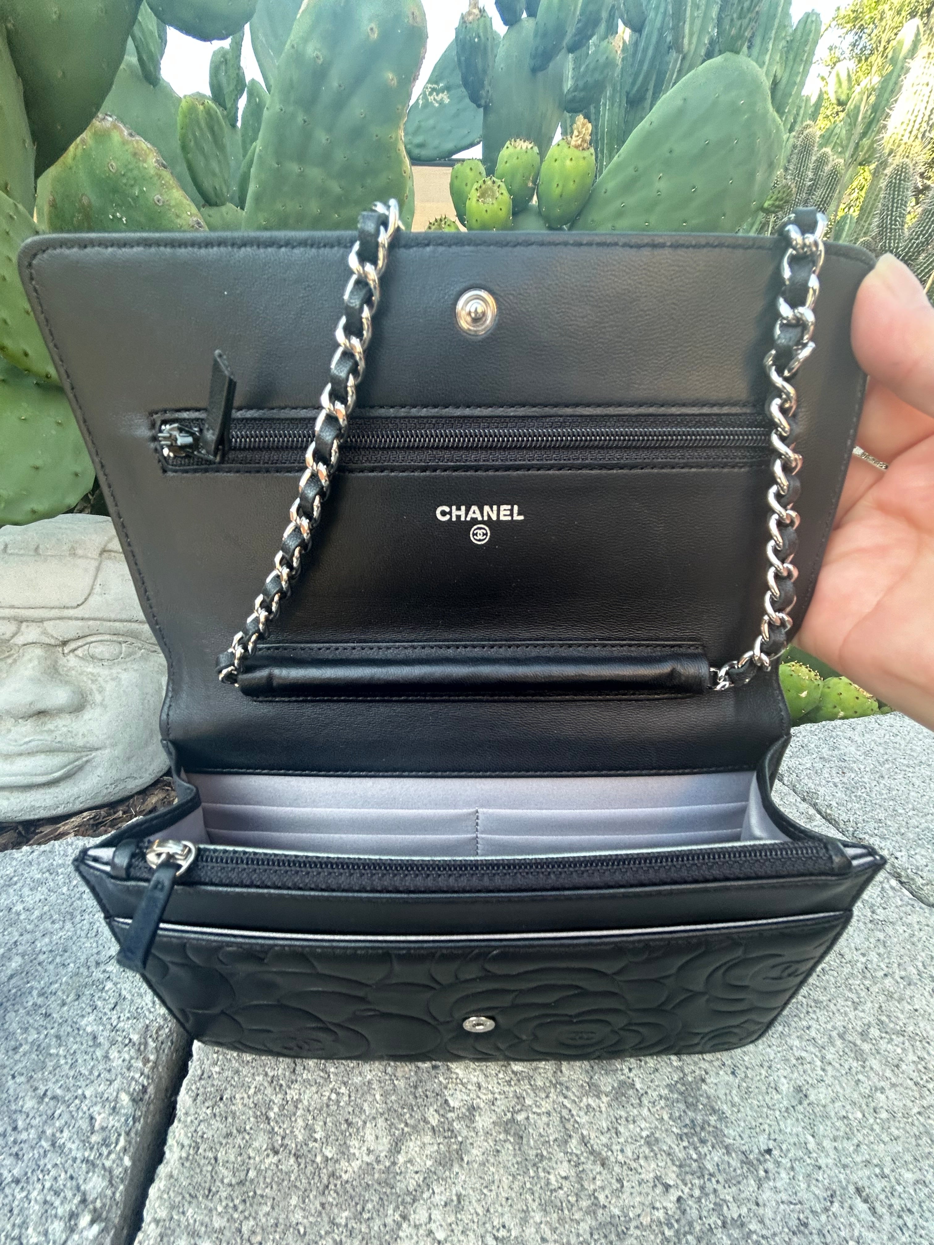 Chanel Lambskin Camellia WOC Black
