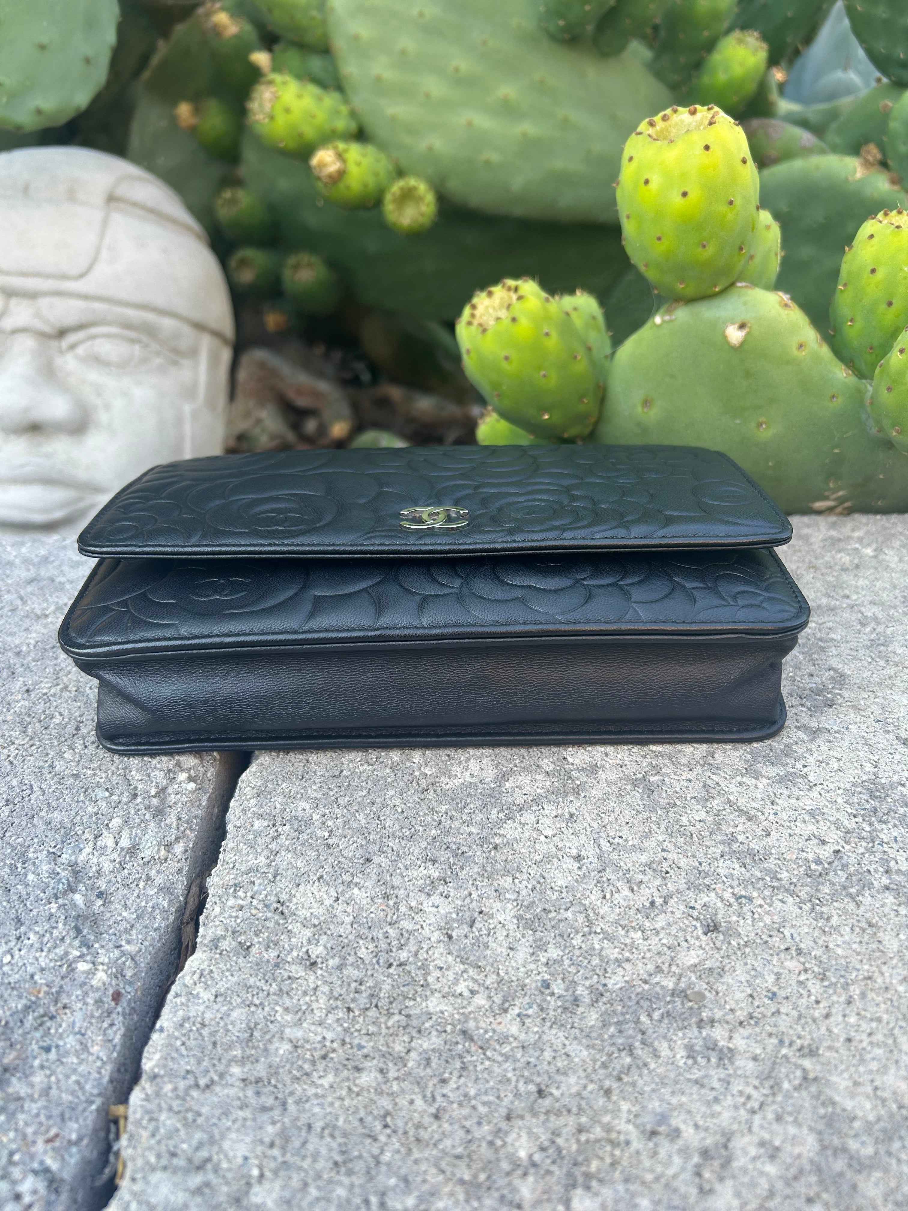 Chanel Lambskin Camellia WOC Black