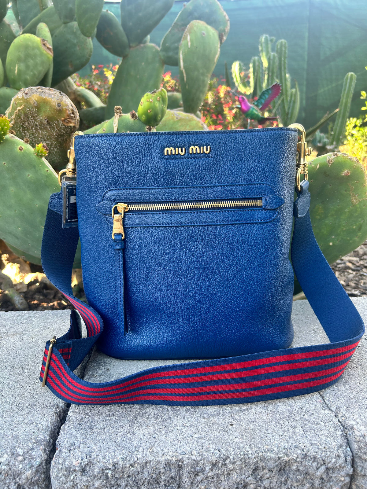 Miu Miu Blue Pebbled Leather Bucket Bag