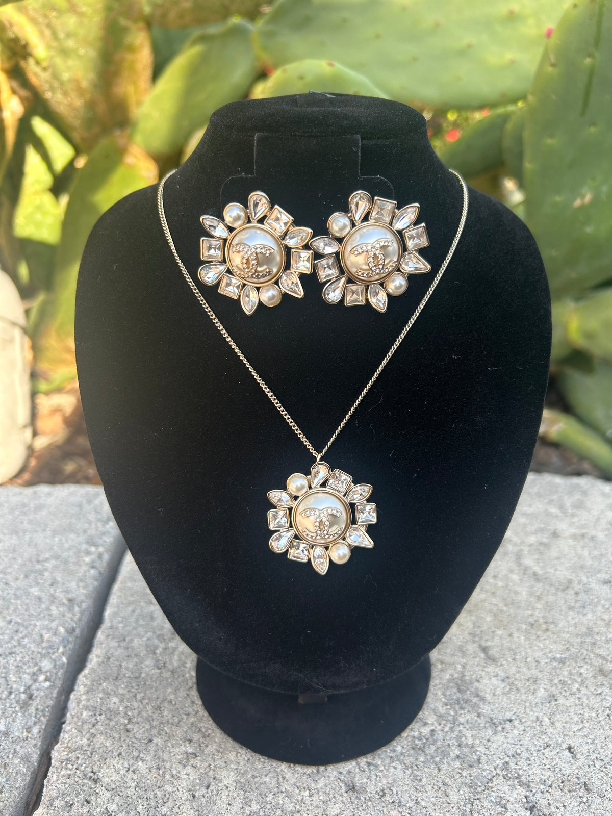 Chanel Crystal/Pearl Earrings and Necklace Set